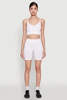 Womens Seamless High Waisted Textured Knit Bike Shorts, White, Size M-L
