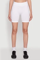 Womens Seamless High Waisted Textured Knit Bike Shorts, White, Size M-L