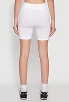 Womens Seamless High Waisted Textured Knit Bike Shorts, White, Size M-L