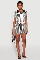 Womens Striped Collared Crop Top, Multi,
