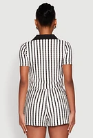 Womens Striped Collared Crop Top, Multi,