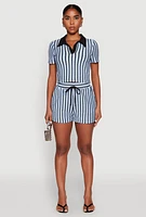 Womens Striped Collared Crop Top,