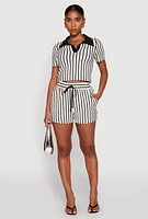 Womens Striped High Waisted Shorts, Multi, Size M
