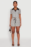 Womens Striped High Waisted Shorts, Multi, Size M