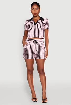 Womens Striped High Waisted Shorts, Pink, Size L