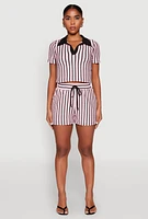 Womens Striped High Waisted Shorts, Pink,