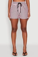 Womens Striped High Waisted Shorts, Pink, Size L