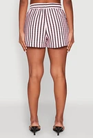 Womens Striped High Waisted Shorts, Pink, Size L