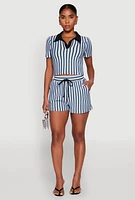 Womens Striped High Waisted Shorts, M