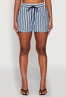 Womens Striped High Waisted Shorts, Blue, Size L