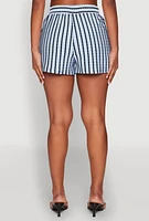 Womens Striped High Waisted Shorts, Blue, Size L