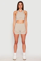 Womens Seamless Contrast Detail Biker Shorts, Khaki, Size M-L