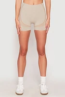 Womens Seamless Contrast Detail Biker Shorts, Khaki, Size M-L
