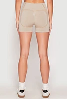 Womens Seamless Contrast Detail Biker Shorts, Khaki, Size S-M