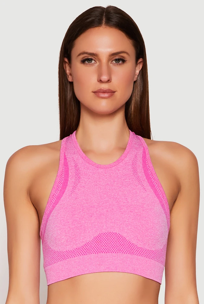 Womens Seamless Racerback Active Crop Top, Pink, Size M-L