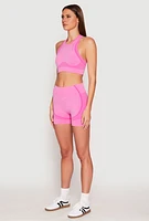 Womens Seamless Racerback Active Crop Top, Pink, Size M-L