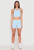Womens Seamless Racerback Active Crop Top, Blue, Size M-L