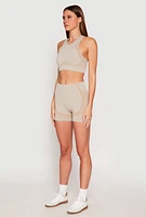 Womens Seamless Racerback Active Crop Top, Beige, Size M-L