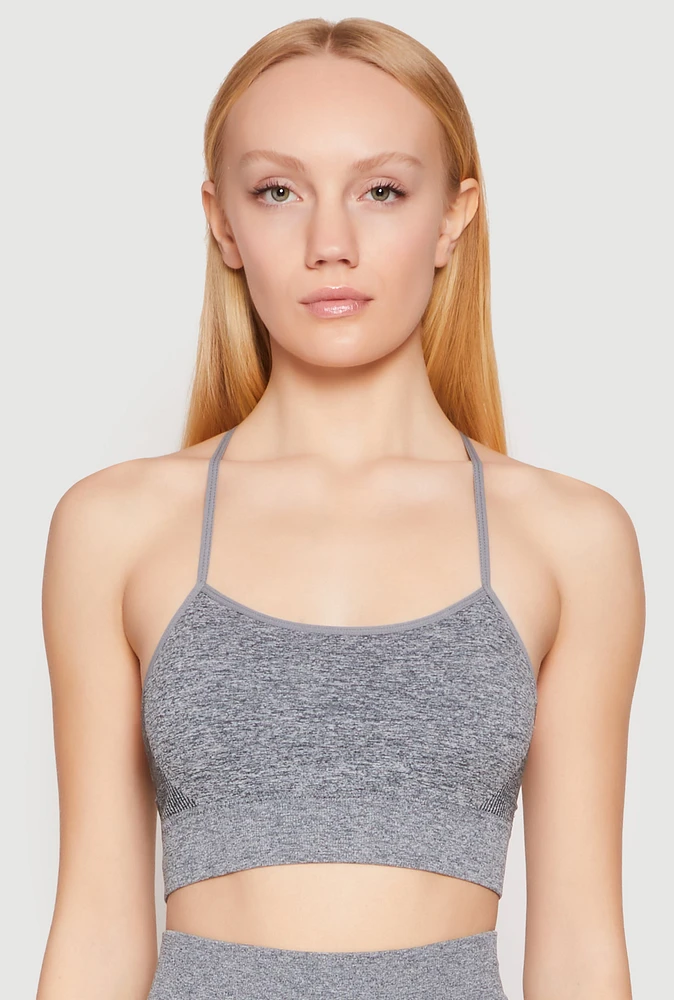 Womens Seamless Marled Cami Sports Bra, Grey, Size S-M