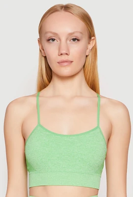 Womens Seamless Marled Cami Sports Bra, Green, Size M-L