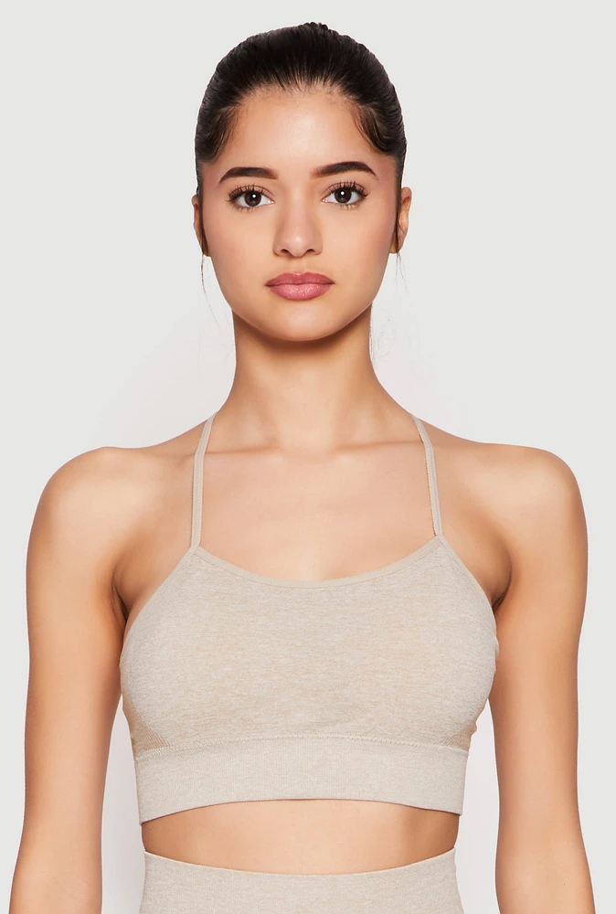 Womens Seamless Marled Cami Sports Bra, Beige, Size S-M