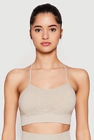 Womens Seamless Marled Cami Sports Bra, Beige, Size S-M