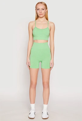 Womens Seamless Marled Biker Shorts, Green, Size S-M