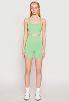 Womens Seamless Marled Biker Shorts, Green, Size S-M