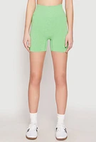 Womens Seamless Marled Biker Shorts, Green, Size S-M