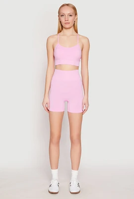 Womens Seamless Marled Biker Shorts, Pink, Size M-L