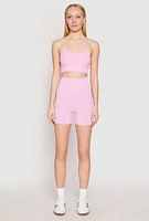 Womens Seamless Marled Biker Shorts, Pink, Size M-L
