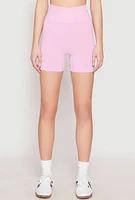 Womens Seamless Marled Biker Shorts, Pink, Size M-L