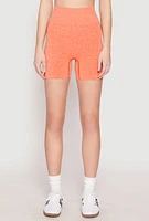 Womens Seamless Marled Biker Shorts, Orange, Size M-L