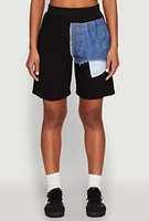 Womens Denim Patch Pocket French Terry Shorts, Black, Size S