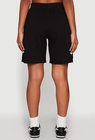 Womens Denim Patch Pocket French Terry Shorts, Black, Size S