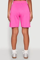 Womens Denim Patch Pocket French Terry Shorts, Pink, Size M