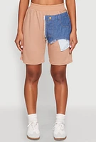 Womens Denim Patch Pocket French Terry Shorts,