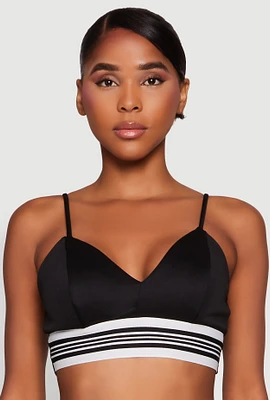 Womens Varsity Striped Detail Bralette, Black, Size XL