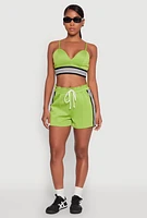 Womens Varsity Striped Detail Bralette, Green, Size M