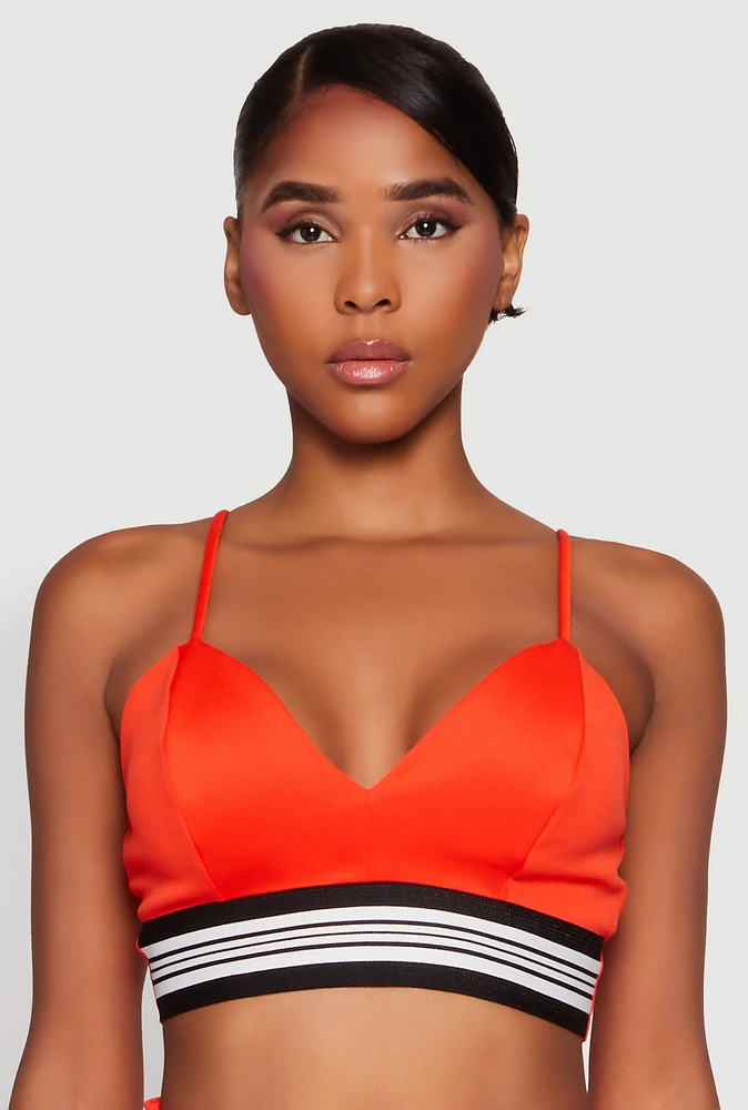 Womens Varsity Striped Detail Bralette, Orange, Size S