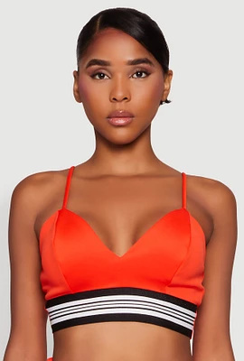Womens Varsity Striped Detail Bralette, Orange, Size S