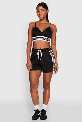 Womens Contrast Side Stripe Paper Bag Waist Short, Black, Size M