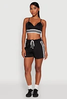Womens Contrast Side Stripe Paper Bag Waist Short, Black, Size M