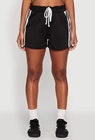 Womens Contrast Side Stripe Paper Bag Waist Short, Black, Size M