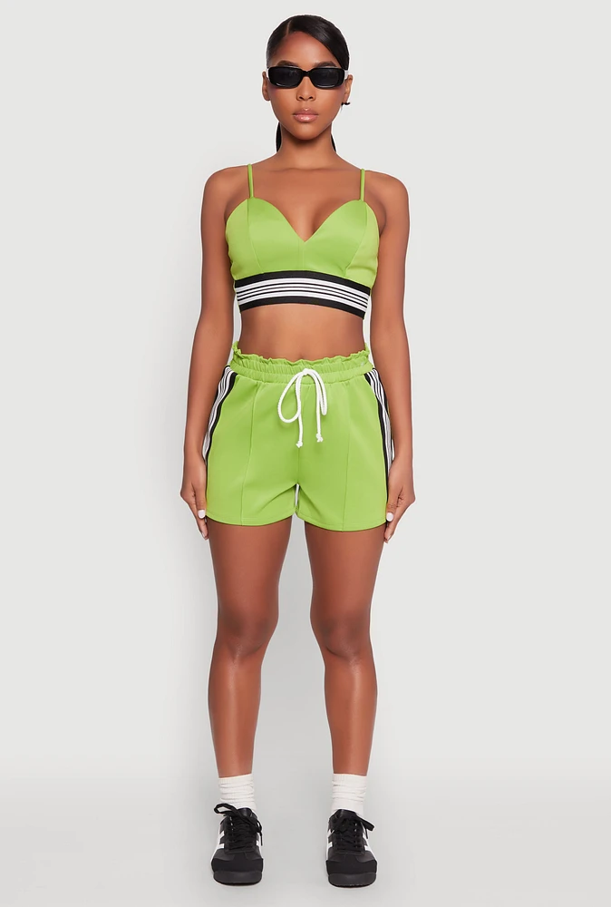 Womens Contrast Side Stripe Paper Bag Waist Short,