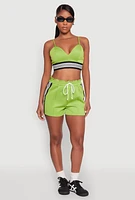 Womens Contrast Side Stripe Paper Bag Waist Short,