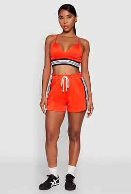Womens Contrast Side Stripe Paper Bag Waist Short, Orange, Size XL
