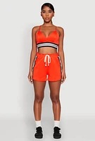 Womens Contrast Side Stripe Paper Bag Waist Short, Orange, Size XL