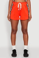 Womens Contrast Side Stripe Paper Bag Waist Short, Orange, Size XL