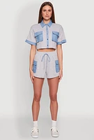 Womens Chambray Cargo Pocket Sweatshorts, S